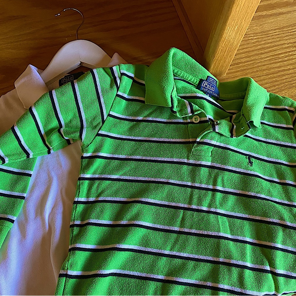 Polo by Ralph Lauren Boys 5T SET OF 2 shirts. Green striped. White.